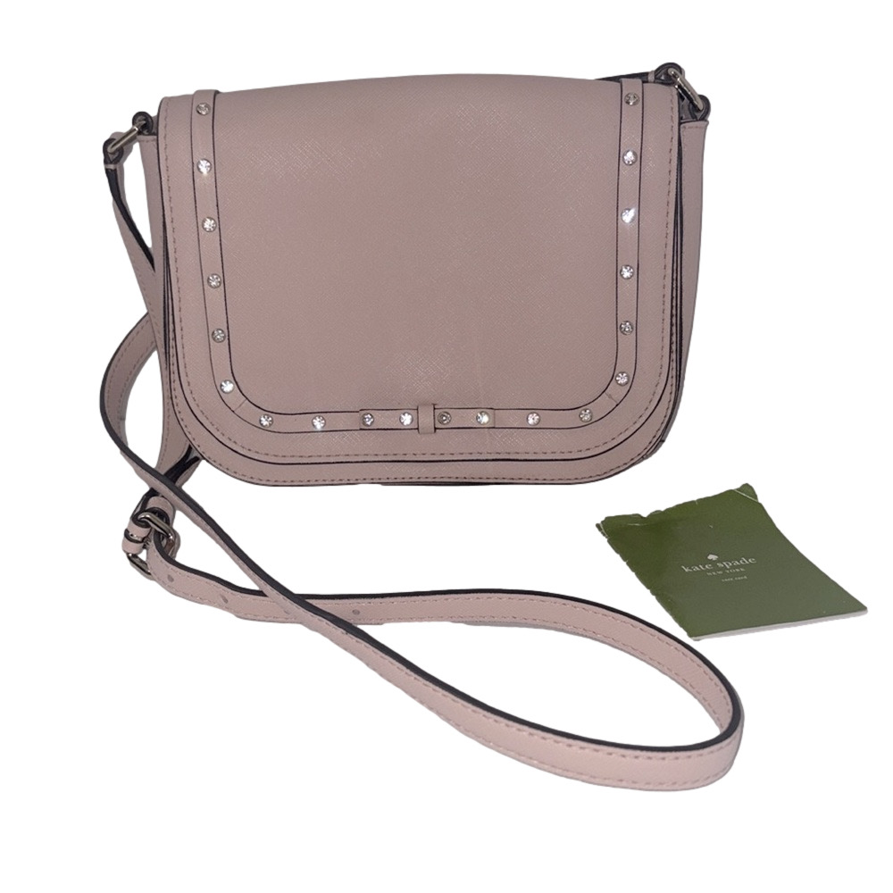 Kate Spade Elegant Pink Embellished Leather Saddle Crossbody Bag Purse